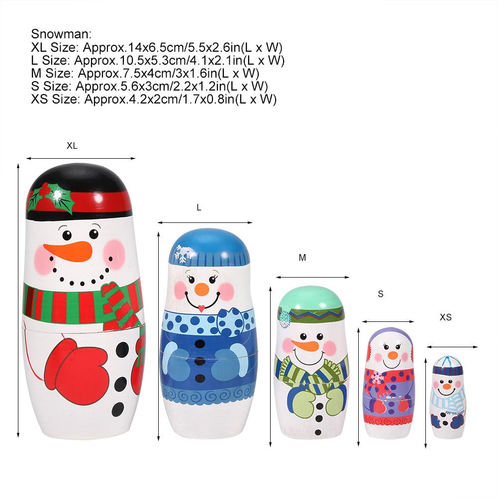 5pcs Christmas Handpainted Cute Wooden Matryoshka Dolls Russian Nesting Dolls Set Home Decoration(Small   )