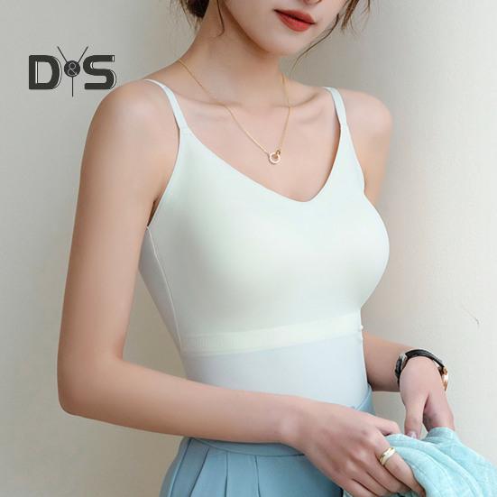 Women Underwear Adjustable Shoulder Straps Elastic Bottoming Vest with Chest Pad Traceless Design Ice Silk Tank Vest