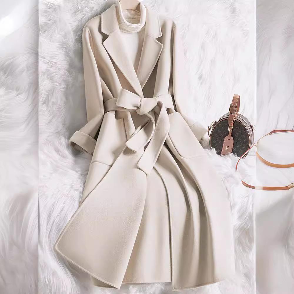 

Women s Mid-Length Beige Slim Wool Coat XXXL