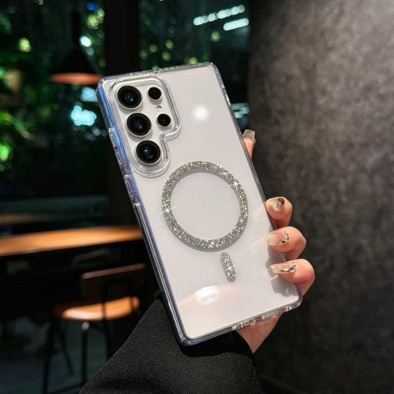 Suitable for Samsung S25Ultra Mobile Phone Case Flash Powder Magnetic Absorption S24Ultra Acrylic S24 Color Protective Case New