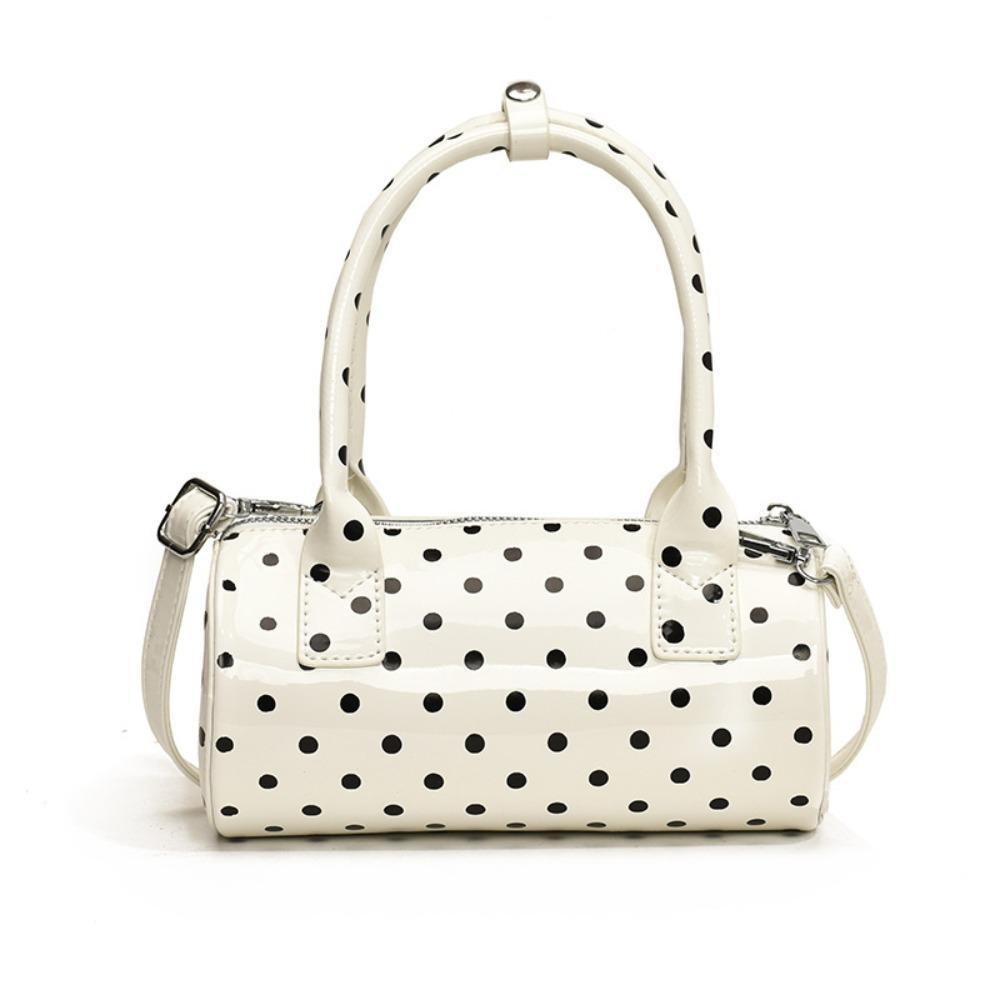 

New Handbag Shoulder Bag Polka Dot PU Leather Tote Bag Barrel Shape Mini Top Handle Purse Women белый