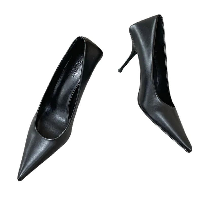 Summer Office Lady Women Pumps Shallow PU 9CM Thin High Heels Pointed Toe Slip On Fashion Dress Sandals Shoes for Woman