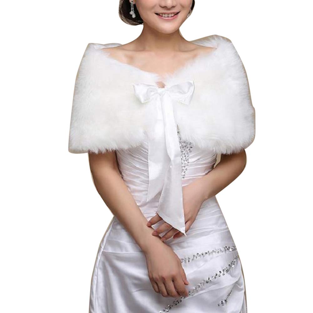 

[SYitong] Fur Cape for Women, Bridal Cape, Cute Faux Fur Shawl, Wedding Bolero, Cardigan Dress Shawl, White, Elegant, Cute Shoulder Wrap, for Kimono,