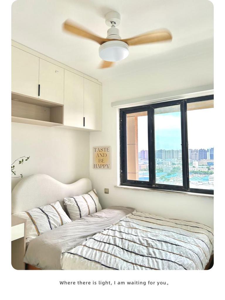 French Mid-Century Solid Wood Smart Ceiling Fan for Home & Restaurant