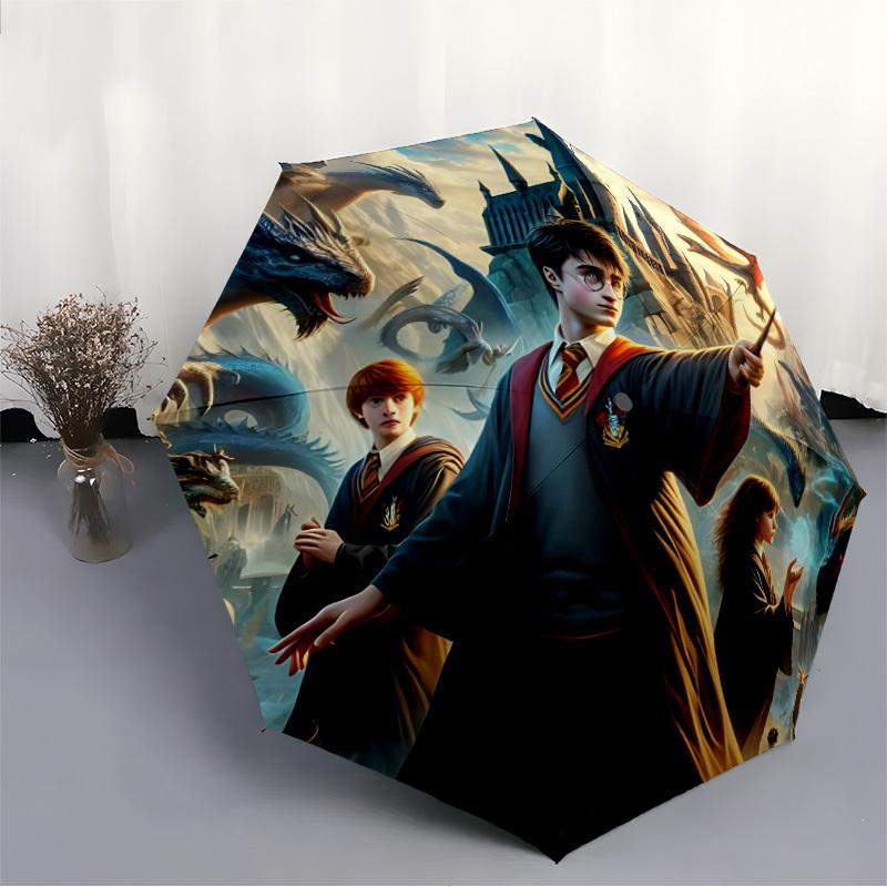 1pc Harry Potter Automatic Folding Umbrella - Compact 8-Rib Design, Durable Plastic & Iron, Perfect Gift for Friends & Family, Outdoor Umbrella, Fashi