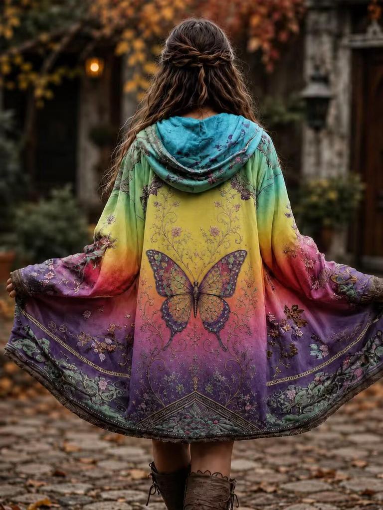 Europäischer und Amerikanischer Damen-Kapuzen-Trenchcoat mit Aufdruck, Mittellanger Sweatshirt-Cardigan für Herbst/Winter 2025.