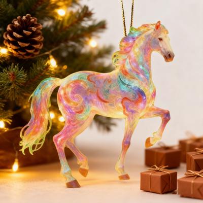 Sparkling Horse Ornament 2D Acrylic Hanging Decor Realistic Christmas Tree Horse Charm Elegant Equestrian Gift for Holiday Tree