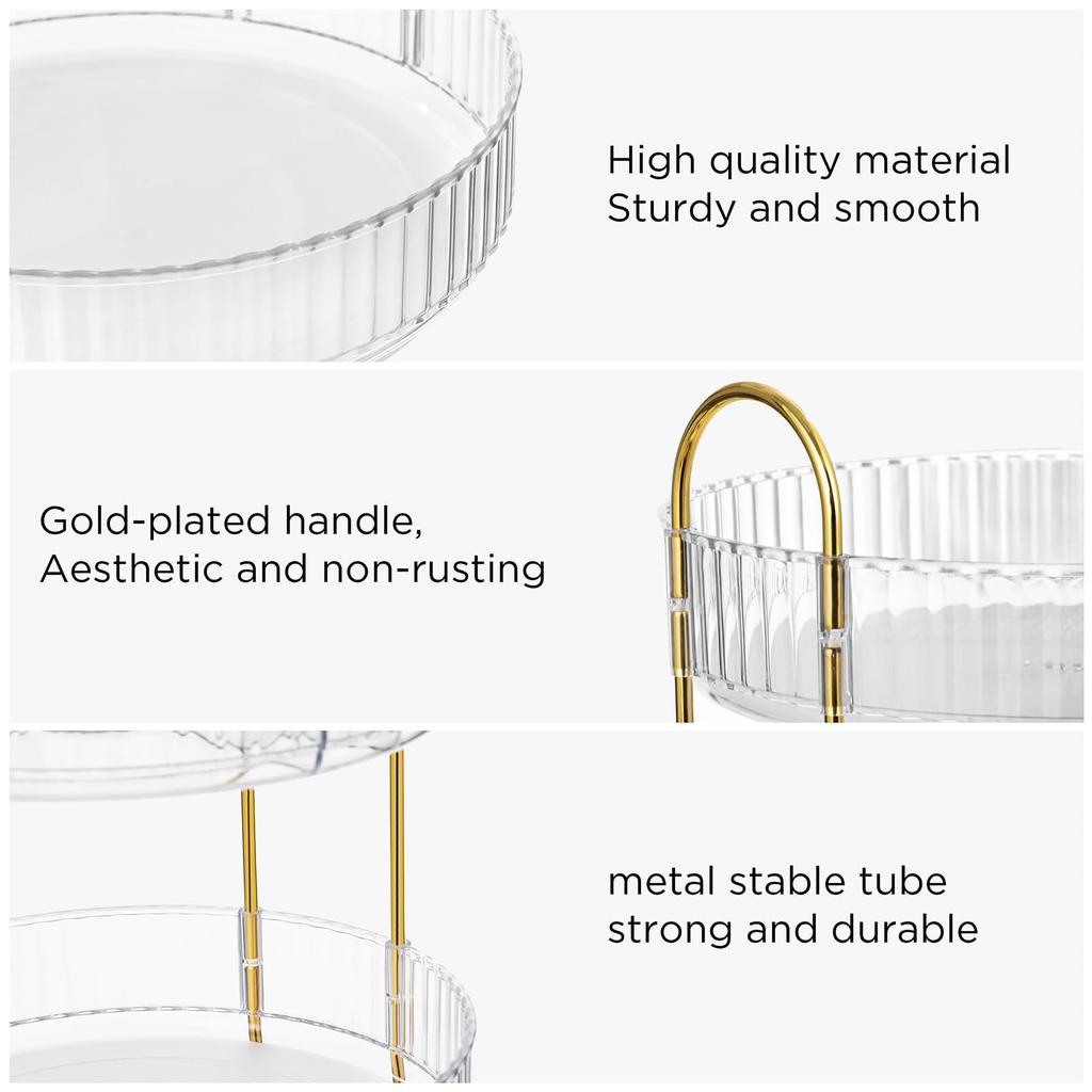 XMWGA Rotating Cosmetic Storage 360 Degree Gold Metal Clear Multifunctional Storage for 3 Box, Rotation, 3-Tier, & Acrylic, Organizer,