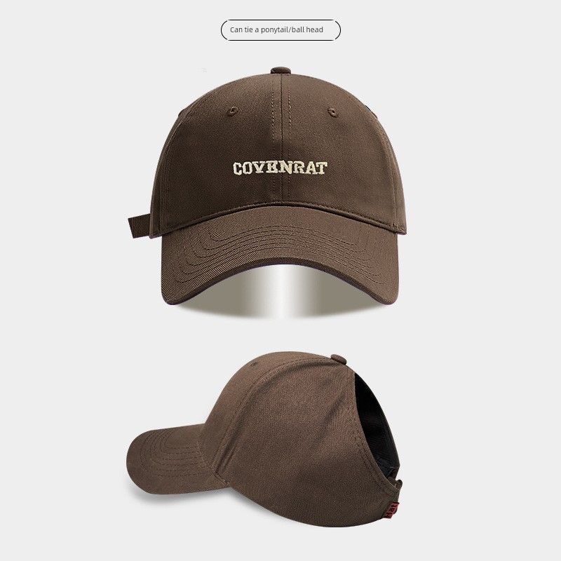 

Baseball Cap for Women 2025 New Arrival Half Air Top Embroidered Peaked Cap Can Tie Ponytail Wide Brim Big Face Makes Face Look Smaller 881 brown RAT baseball cap
