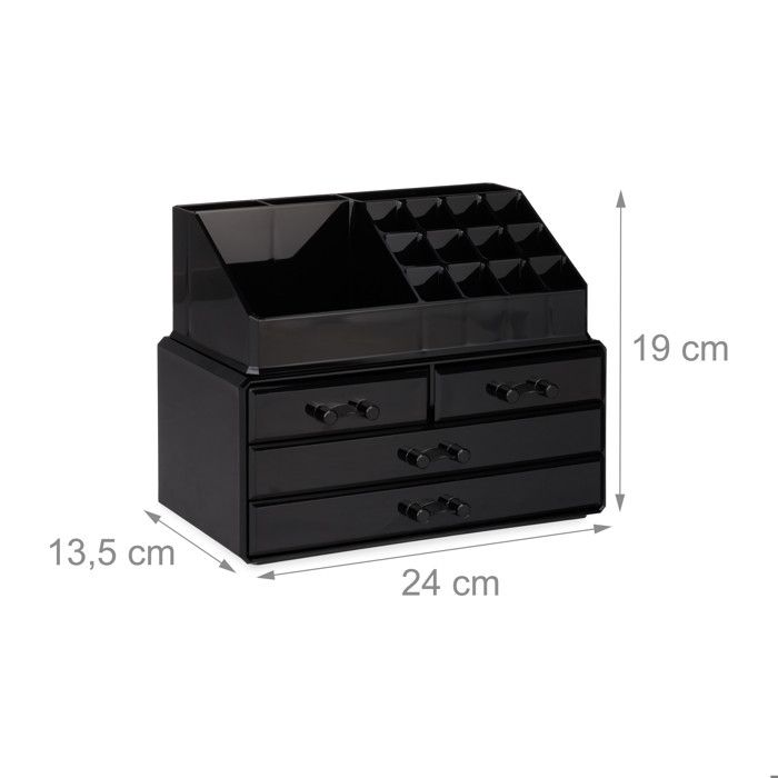 Relaxdays Organisateur cosmétiques 2 parties boîte rangement maquillage Make up 12 porte-crayons, noir