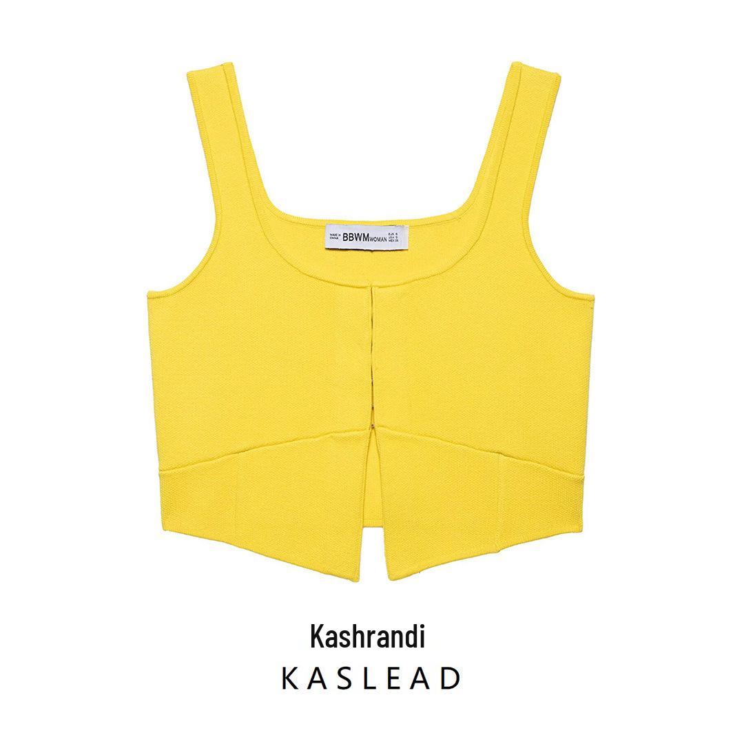 

2025 Spring Women s European & American Style Fashion Round Neck Knit Top M жовтий