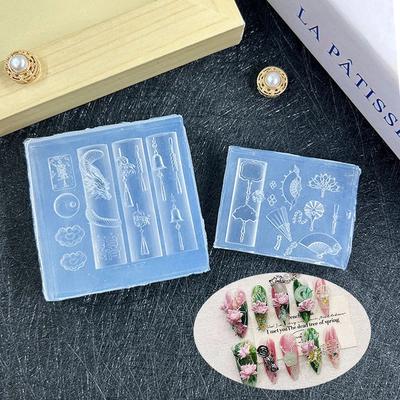 3D Chinese-Style Silicone Nail Mold Exquisite Dragon Copper Coins Bells Buttons Chinese Knots Fan Mold Transparent Nail Art Mold