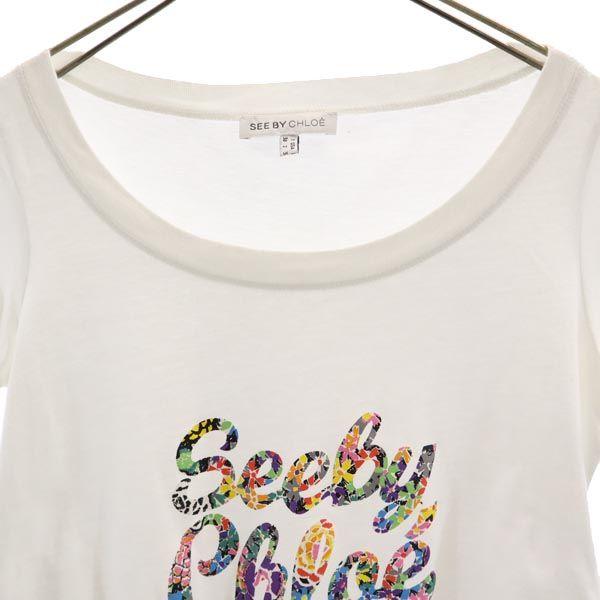 SEE BY CHLOE Logo Print Short Sleeve U Neck T-shirt 2 White Women Used