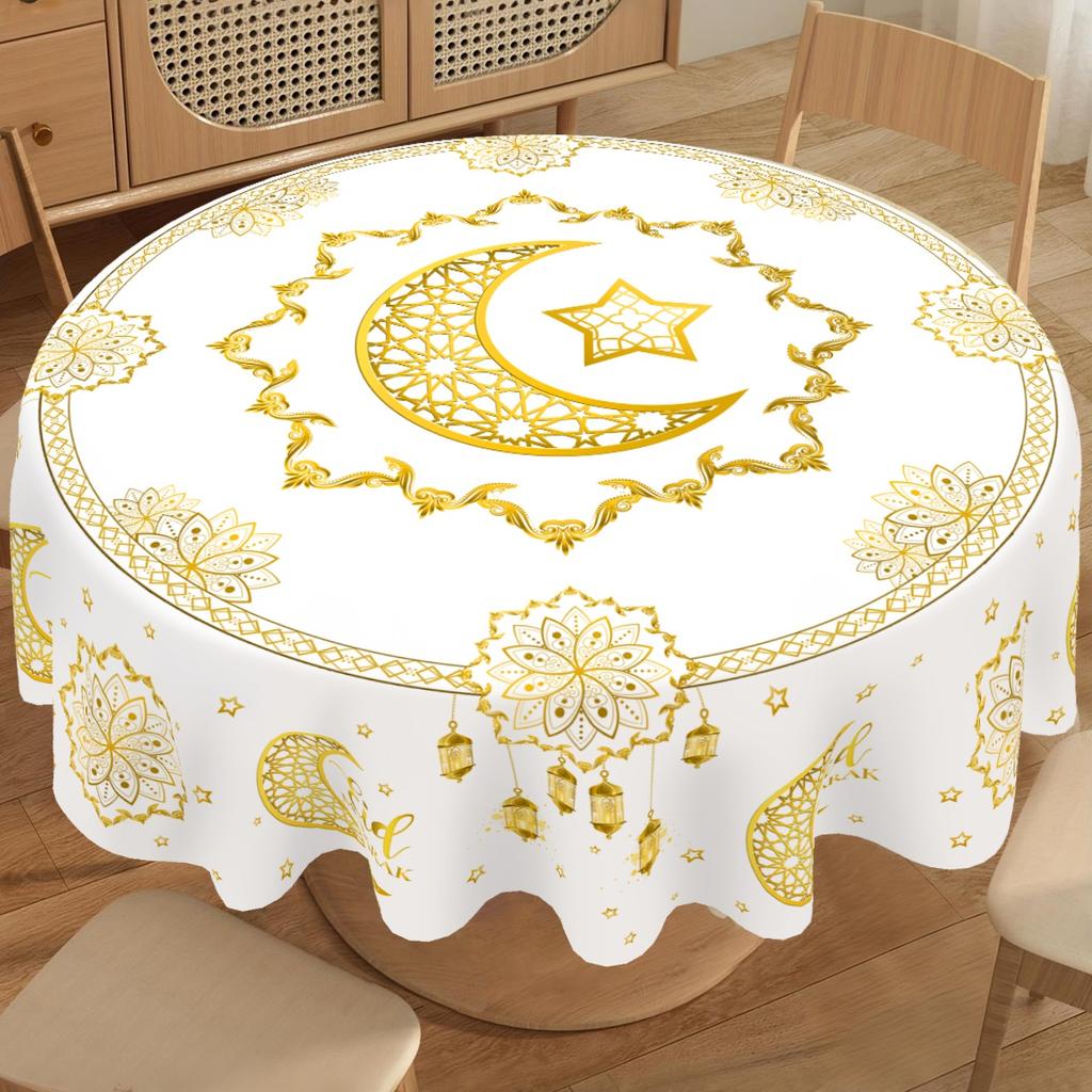 Toalha de Mesa Redonda do Ramadã Capa de Mesa Decoração de Ramadã para Casa Ramadã Kareem Festa Islâmica Muçulmana Presente de Eid Al-Fitr