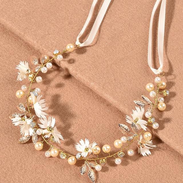 Silver Color Handmade Pearl Flower Headband Bridal Wedding Crown Hair Accessories Hair Band Tiara Crystal Headpiece Hair Jewelry