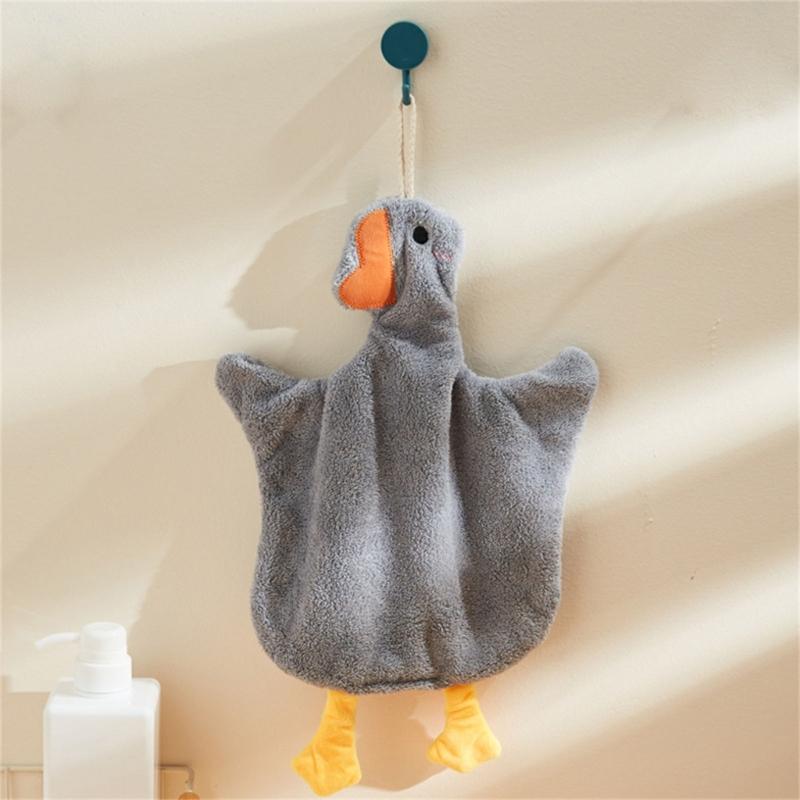 2Pack Hanging Gooses Shape Hand Towels Soft Corals Fleece Absorbent Kids Cleaning Wipe for Bathroom Kitchen Towel