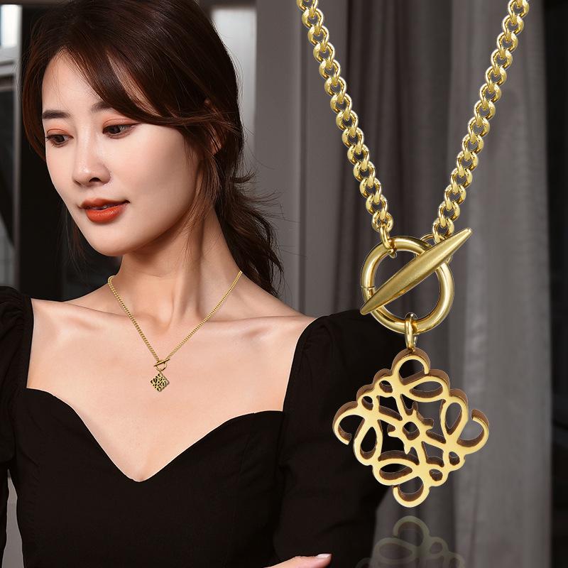 High-End Titanium Steel Geometric Pendant Necklace for Women
