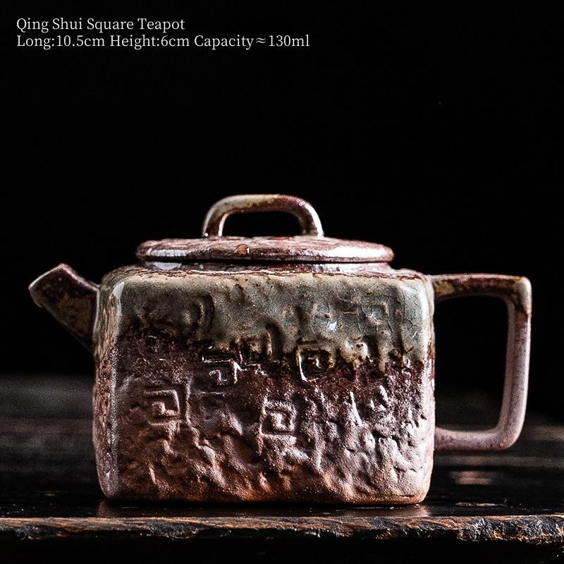 130ml Retro Kiln Water Fired Teapot Kiln Change Retro Ceramic Square Teapot Kungfu Tea Brewing Tea Maker Tea Ceremony