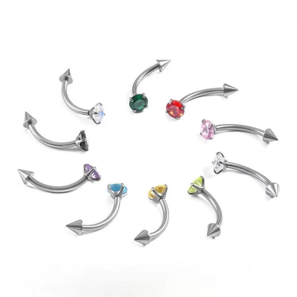 F136 Titanium Alloy Zirconium Cone Eyebrow, Rook, Lip, Ear Cartilage Bent Bar Body Piercing Jewelry