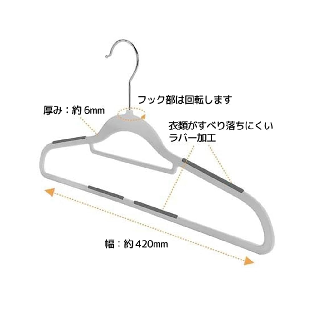 Shinko Hanger Shirt Hangers, Rubber Coating, 42cm Wide, Clothes Hangers, Prevents Clothes from