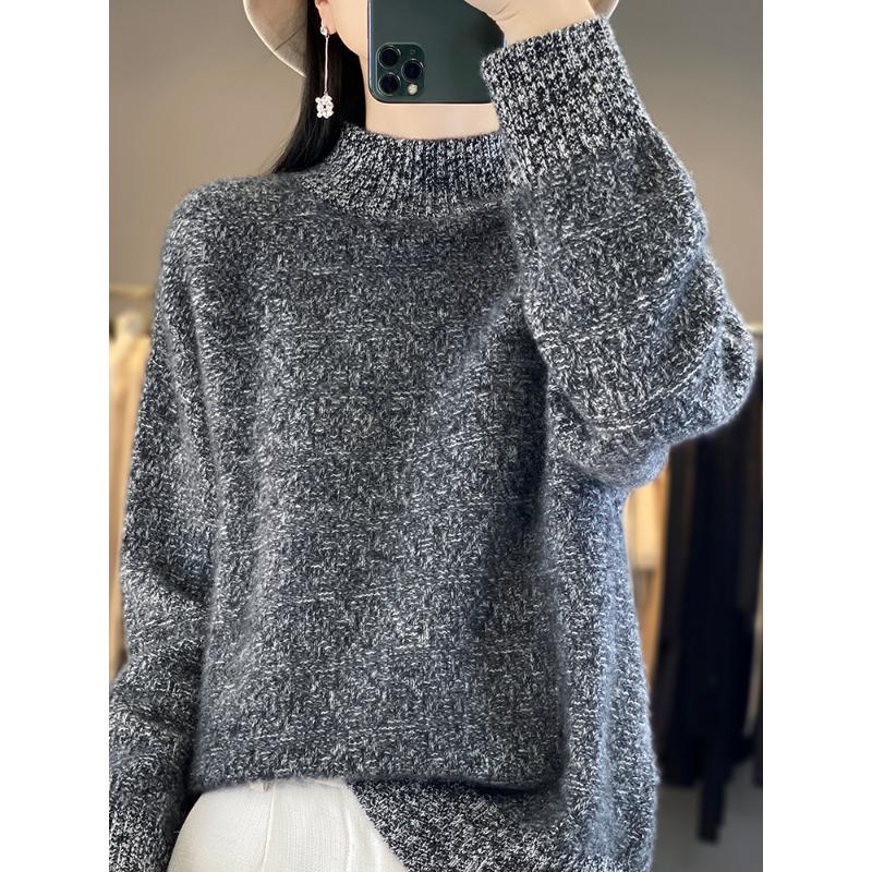 

Утепленный кардиган с рукавами-фонариками и полувысоким воротником для женщин на осень и зиму, новый модный и универсальный кашемировый вязаный базовый свитер XXL