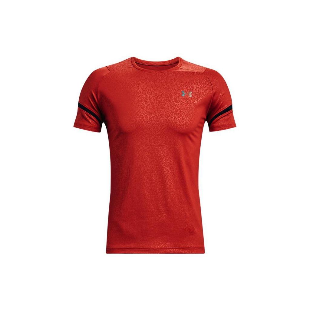 Under Armour Rush Logo Print Color Block Training Short Sleeve T-Shirt Men Tops Orange 1366064-839