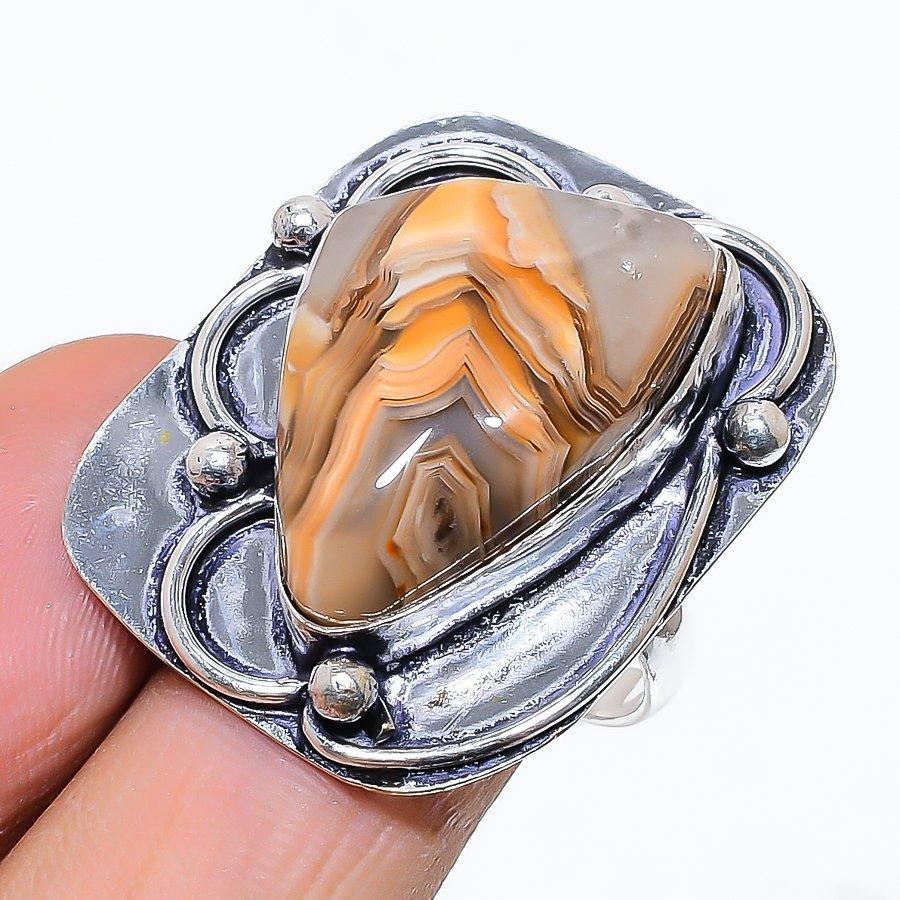 

Natural Crazy Lace Agate Gemstone Handmade 925 Sterling Silver Ring Size 9 e1G65