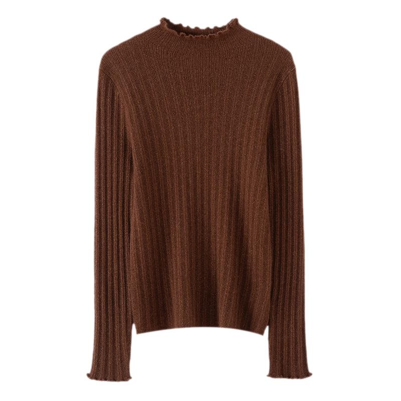 Lekasha Women's 100% Pure Cashmere Striped Sweater with Half-High Neck