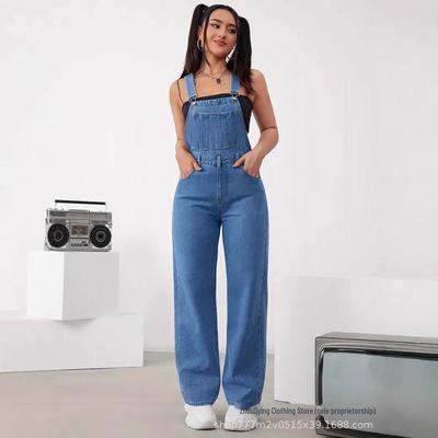 Trending Women's Washed Denim Overalls: New European & American Fashion Jeans