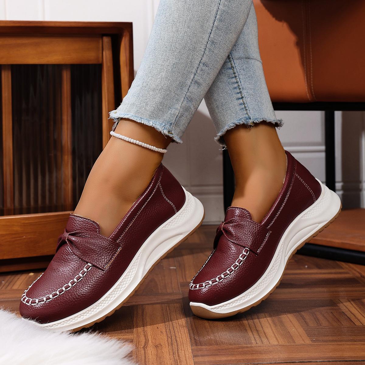 

Winter 2025 New Platform Fleece Warm Cotton Shoes Women s Plus Size Comfortable Bow Comfortable Sneakers 44 бордовый