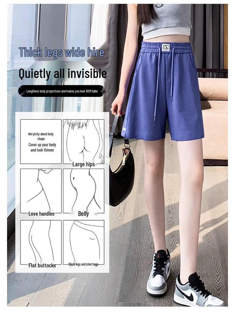 Women's Pink Wide-Leg Summer Sport Shorts, Loose Fit, Mid-Length, Casual Five-Point Pants, 2025 Hot Style