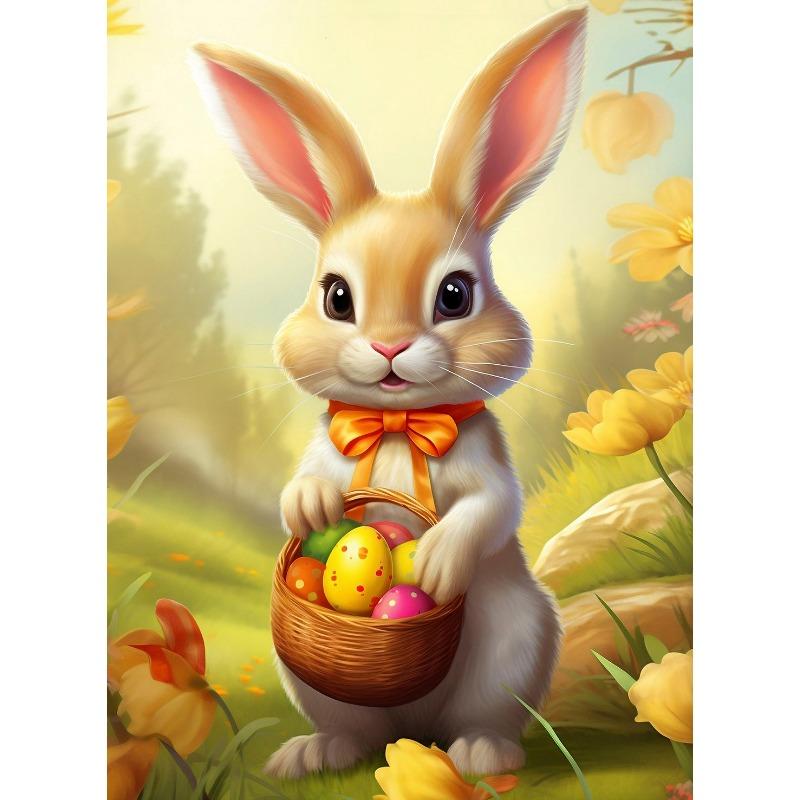 Vintage Spring Academia Botanical Rabbit Bunnies Colorful Eggs Poster Canvas Painting Wall Art Pictures Holiday Home decoration
