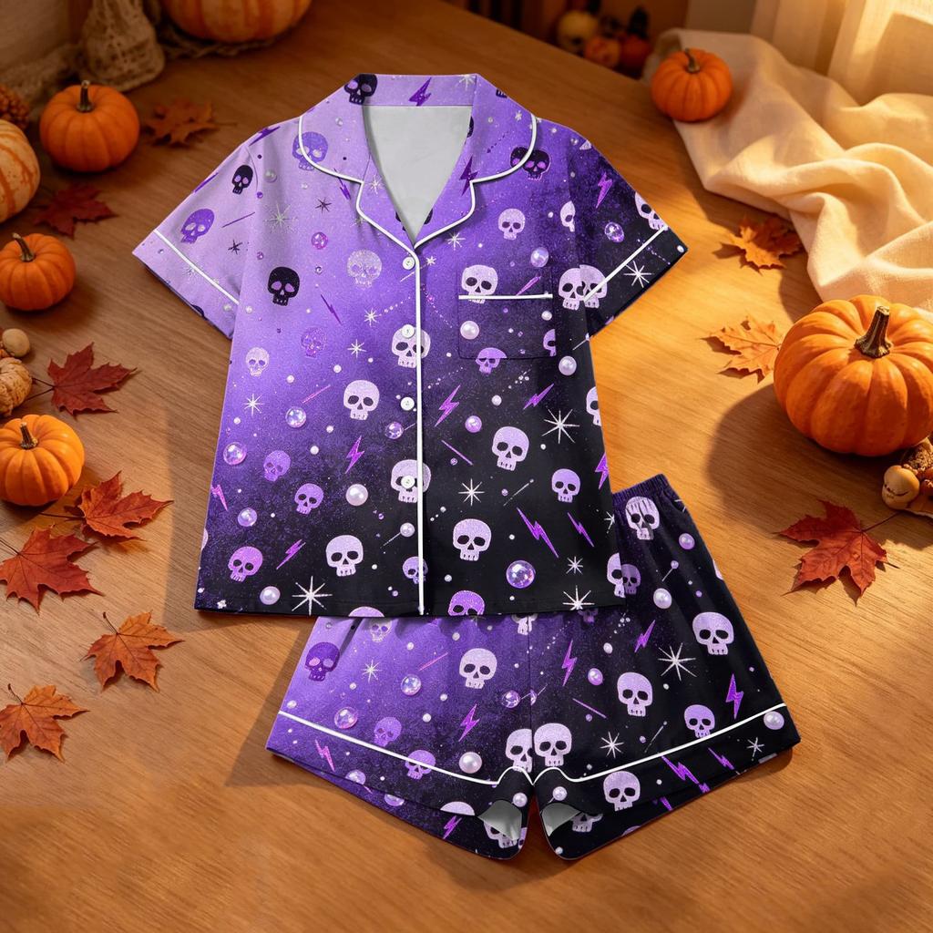 Women's Halloween Print Pajama Set 2 Piece Comfortable Sleepwear for Night