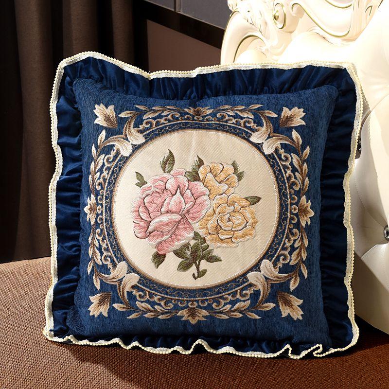 

Подушка-спинка для дивана в гостиной, квадратная наволочка для автомобиля, вышитая подушка в китайском стиле, подушка для поясницы для спальни, прикроватная подушка для поясницы Milan (Chenille)-Blue 48*48 (condom)