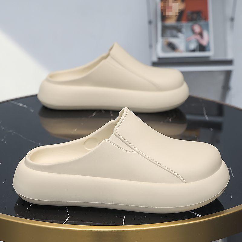 New Men's Slippers Household Waterproof One-pedal Baotou Drag Beach Non-slip Outdoor Stepping On Shit Feeling Light and Cool Slippers