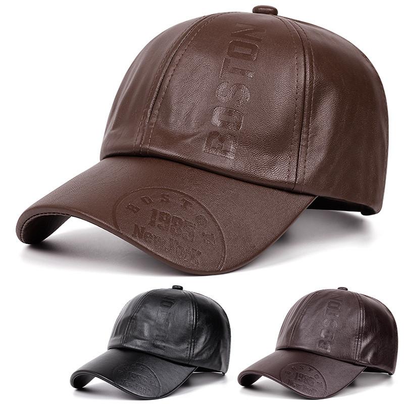 Pu Leather Baseball Cap With Embossed Design For Autumn Winter Outdoor Men