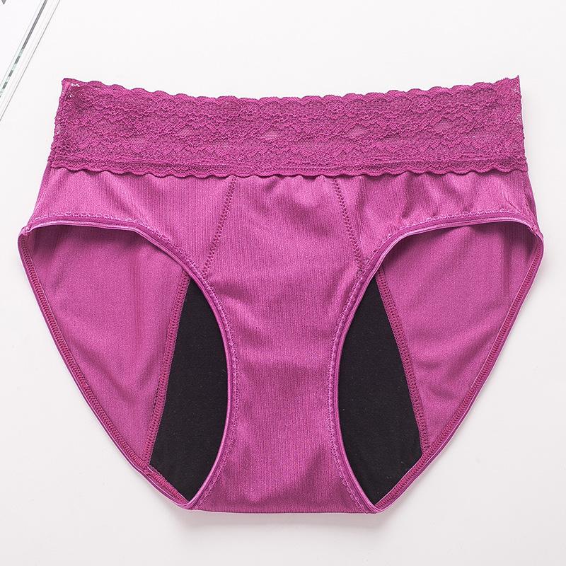 Women's Plus Size Lace Physiological Pants with Four Layers No Need To Wear Sanitary Pads Front Back Leak Proof Menstrual Underwear Panties