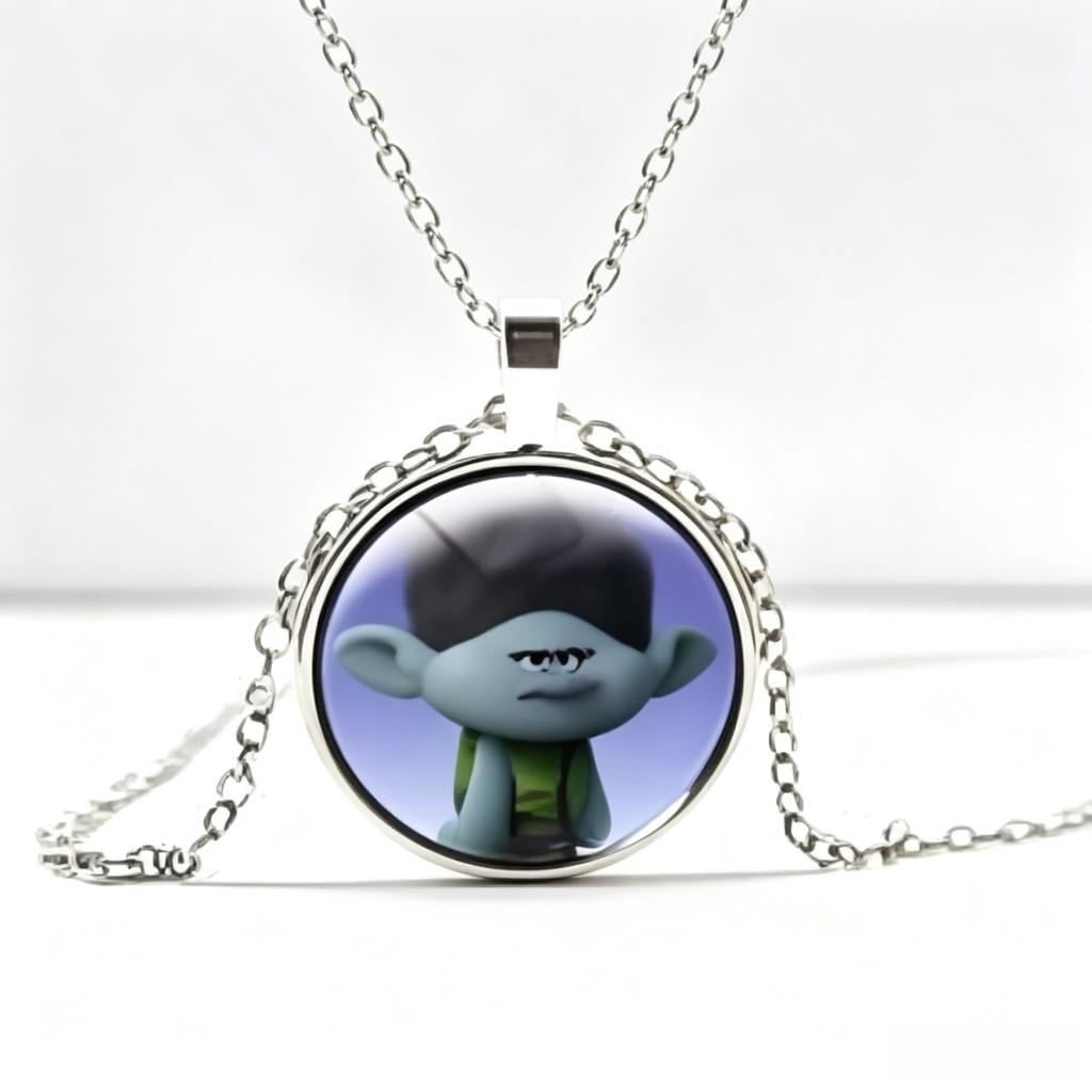 Collar Colgante Redondo de Vidrio y Aleación de Trolls Para Niños y Adolescentes Regalo