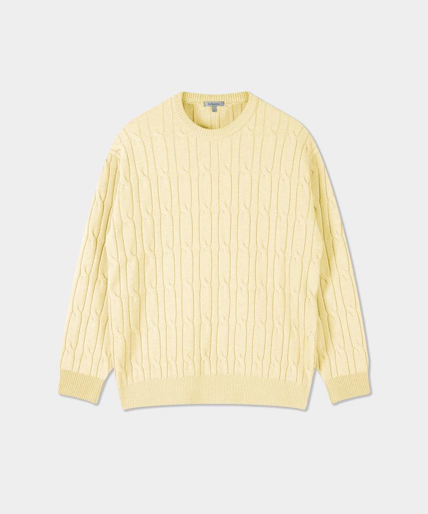 BIRBANTE Soft Washable Cable Round Knit - Light Yellow