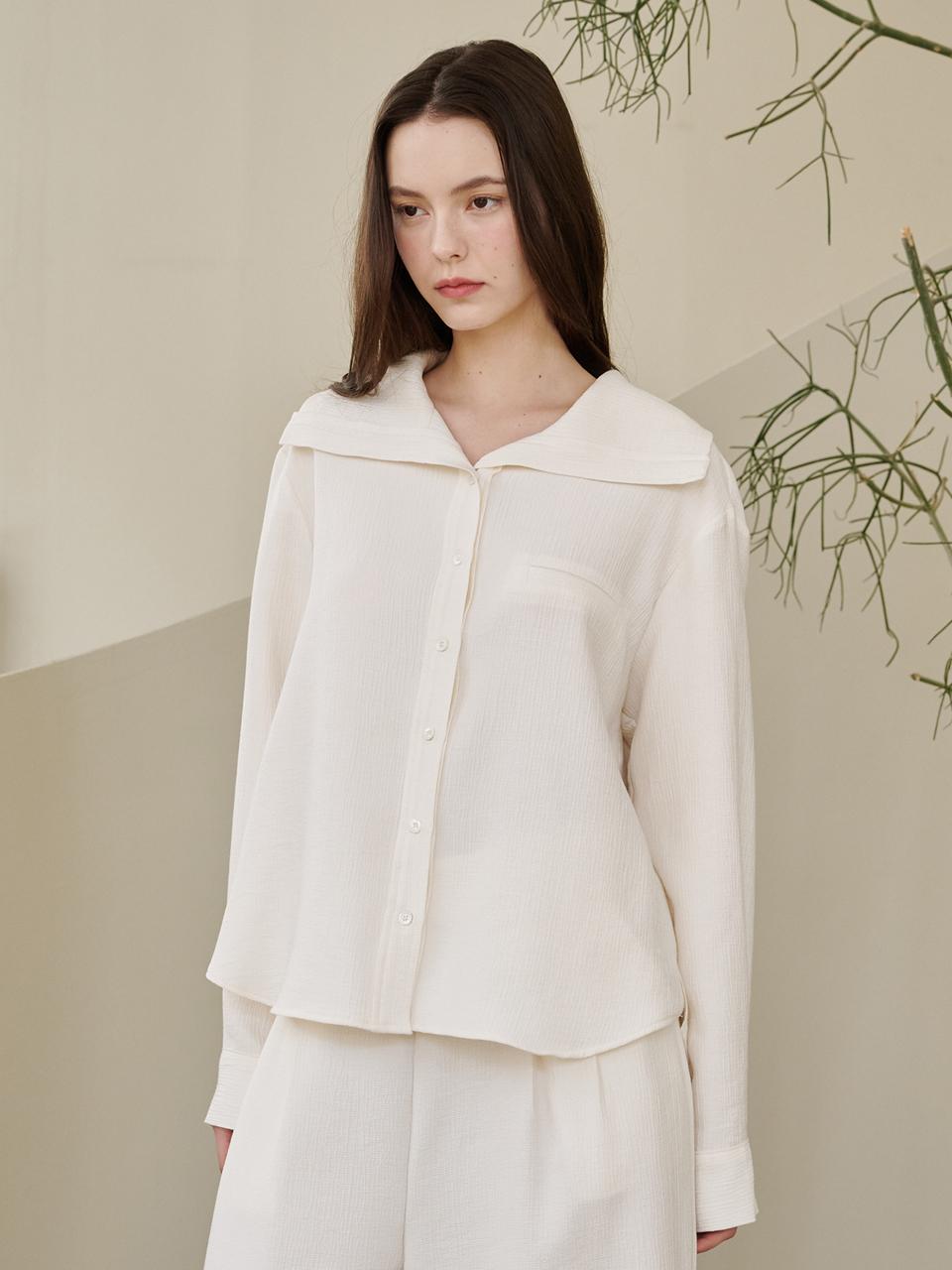 Nub Sailor Collar Wrinkle Blouse - Ivory
