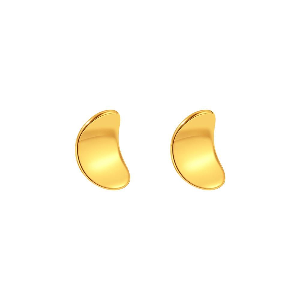 18K Gold Lentil Stud Earrings Glossy Simple Versatile Premium Geometric Warped Edge Earrings Earrings