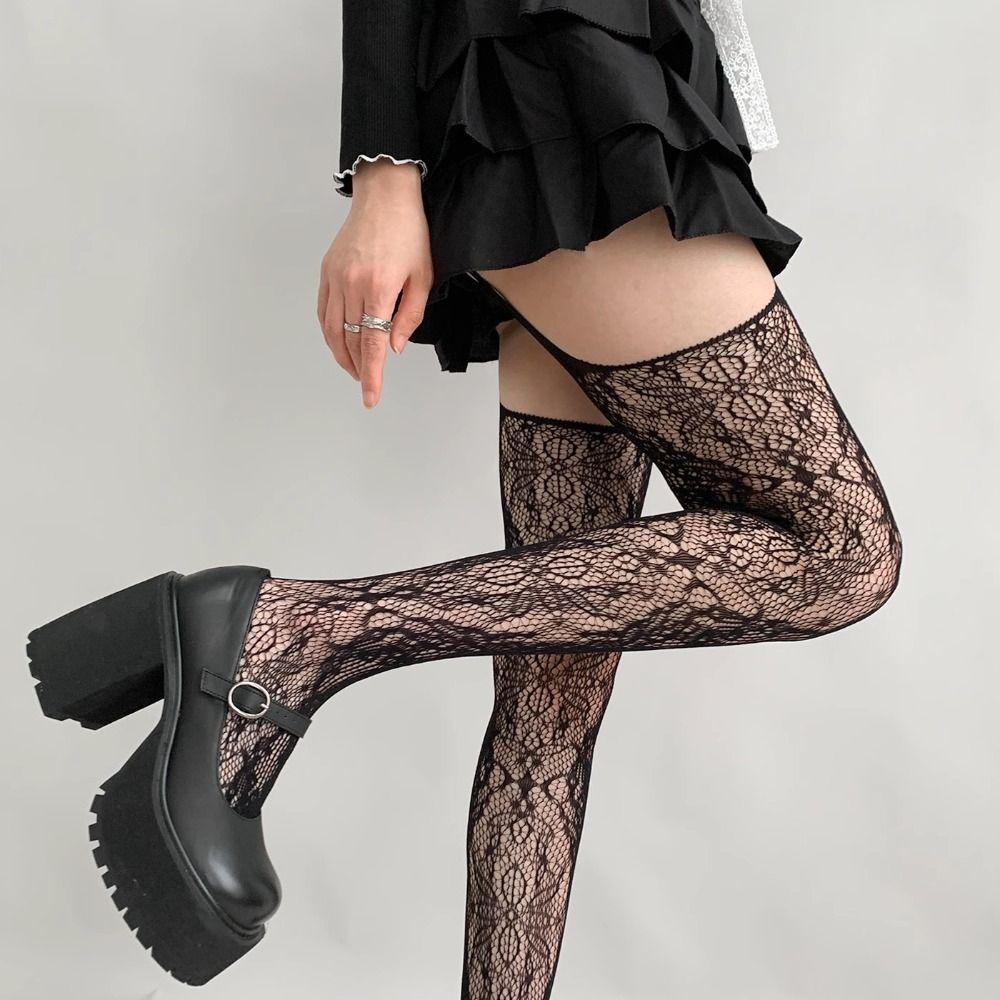 Transparent Lace Suspender Stockings Ultra-thin Leggings Women Mesh Pantyhose Streetwear