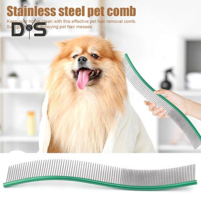 Kamm zum Enthaaren von Haustieren, gebogener Hundepflegekamm aus Edelstahl, Tierhaarentfernungsbürste für langhaarige Hunde und Katzen