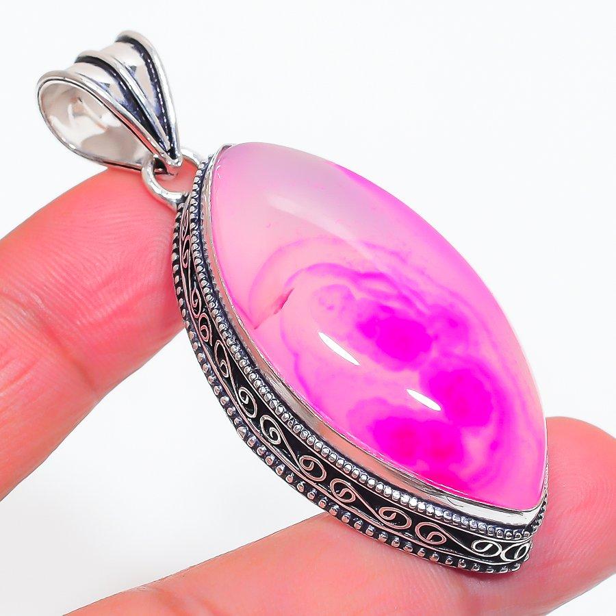 

Natural Pink Lace Agate Gemstone 925 Sterling Silver Jewelry Pendant 2.36 v7L26