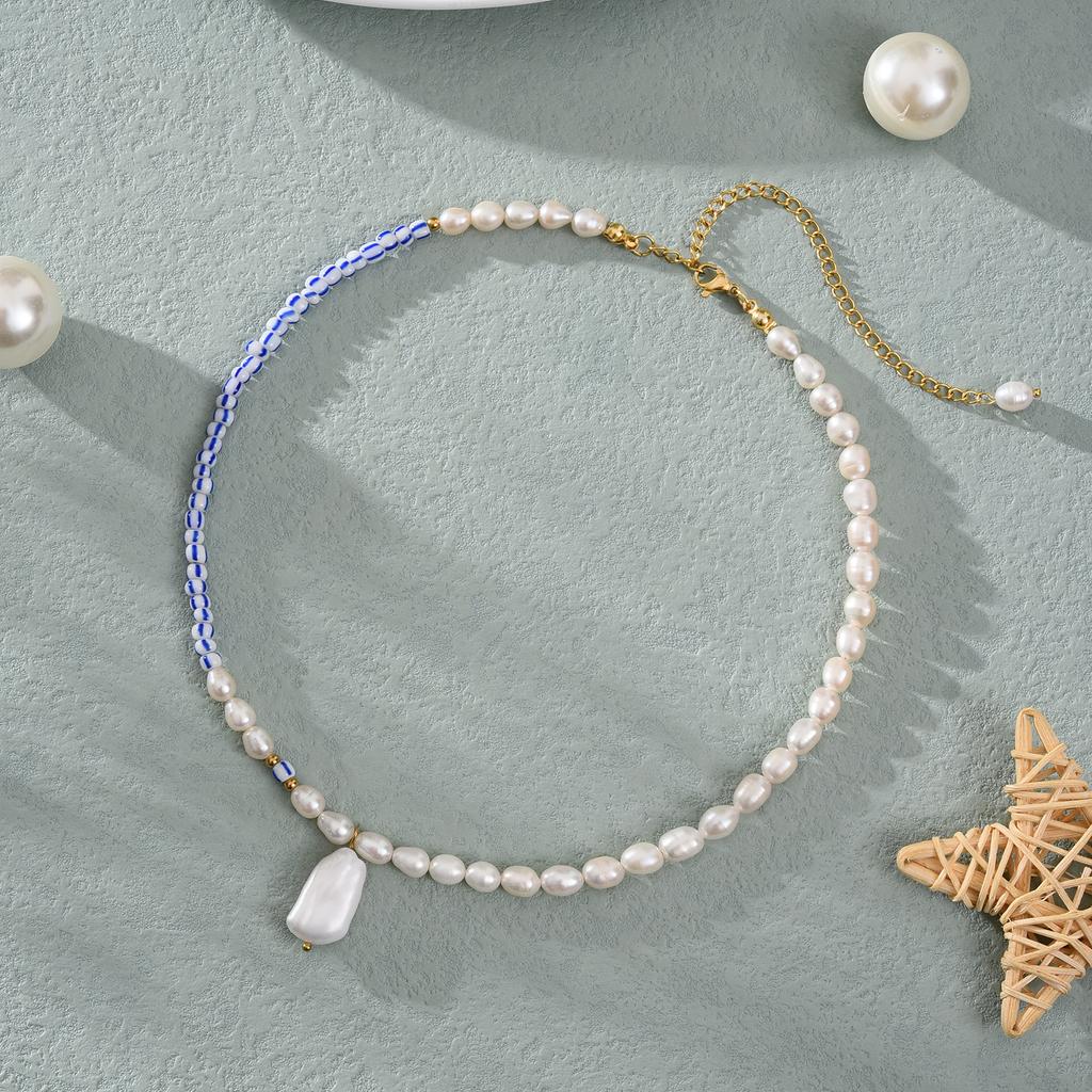 Fashion Freshwater Pearl Stripe Beads Necklace Real Baroque Pearl Pendant Handmade Jewelry Necklace Choker For Women Daily Gift