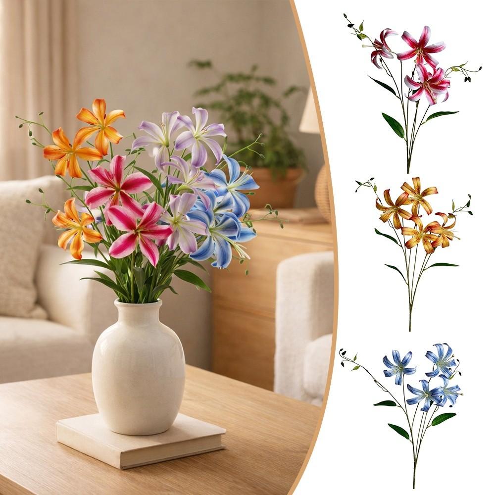 4 Heads Artificial Lilis DIY Flower Floral Arrangement Simulation Flowers Multicolor Realistic Wedding Bouquet Home Decoration