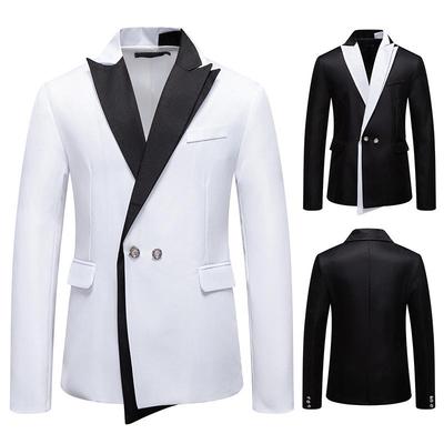 Erkek Kontrast Yaka Çift Düğmeli Blazer Ceket Resmi Akşam Yemeği Takımı Erkekler İçin Şık Dar Kesim Palto Çok Renkli Erkek Moda Dış Giyim