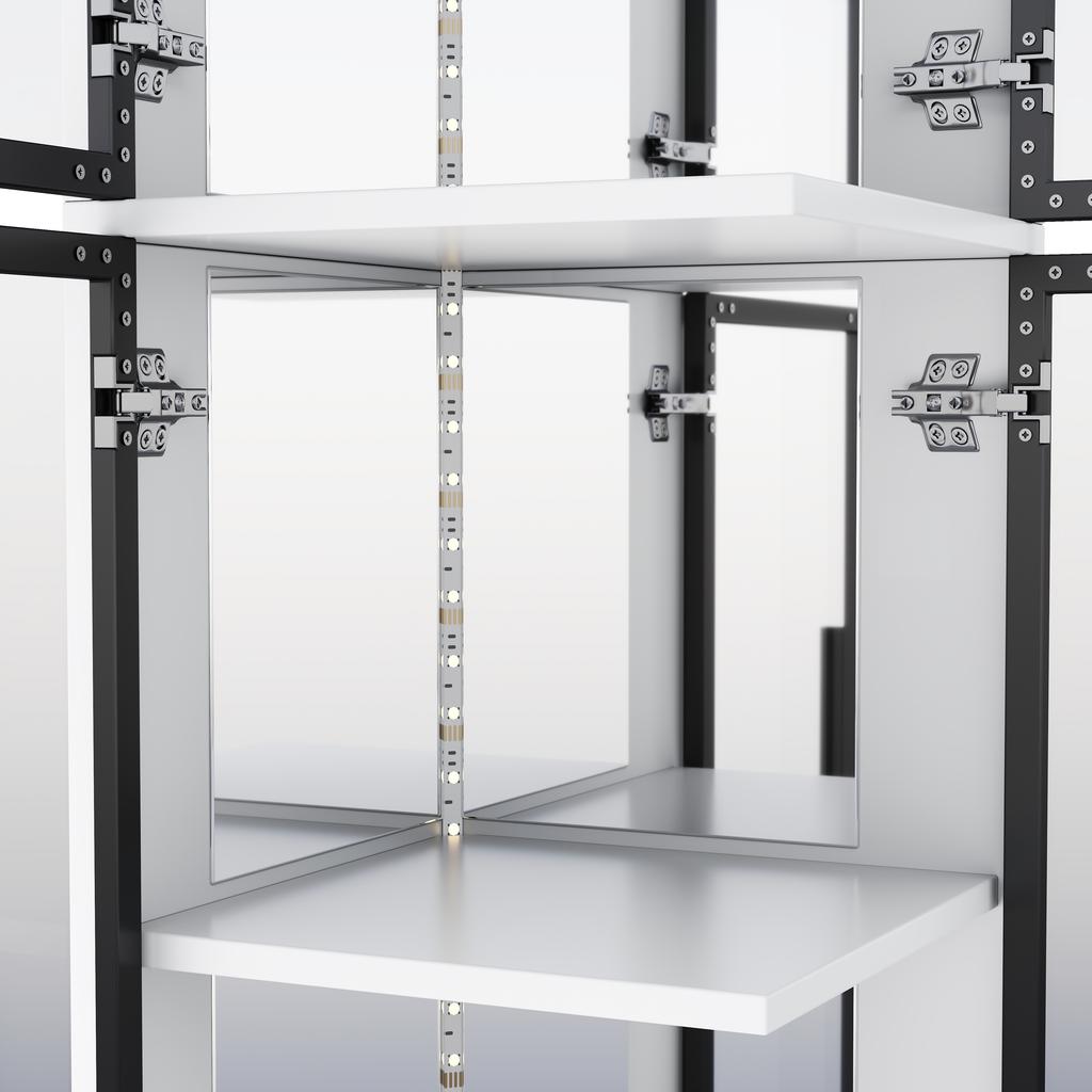 Vitrinen-Schrank mit Glas 44 × 42 × 164 cm, Spiegelrückwand, beidseitig verglast, LED-Beleuchtung Farbwechsel, Sammlerstücke, Bücher, Wein & Dekoration, Weiß