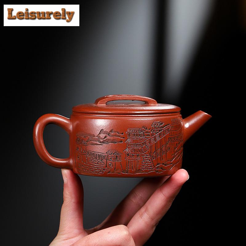 200ml klasické fialové hliněné konvice z Yixingu, ručně vyřezávané, městská brána, velký ráže, hrnec, surová ruda, bahenní konvice Dahongpao, čajová sada Zisha