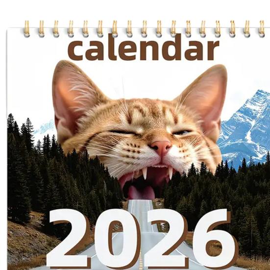 2026 Veggkalender 2026 Jan. des. 2026 12-måneders planlegger med morsomme kattebilder Spiralbundet vegghengt kalender for katteelskere